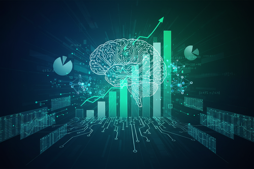 AI for accounting tutorial cover with neural network and financial charts on midnight blue background