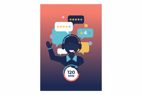 Professional customer service training course cover with headset and star rating visuals